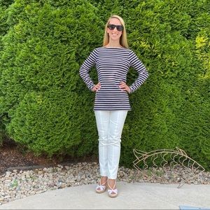 Land’s End Canvas Navy Boatneck Striped Sweater